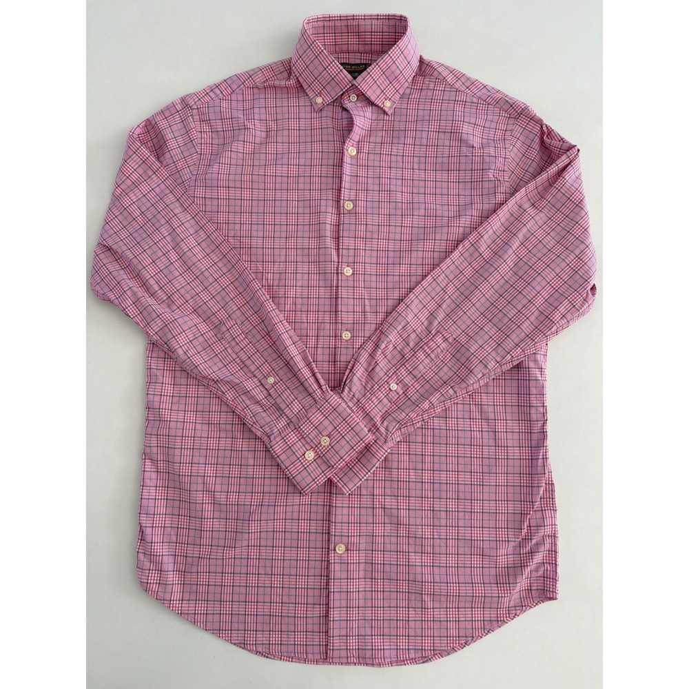Peter Millar Summer Comfort Mens Pink Blue Plaid Button Down Shirt Size M
